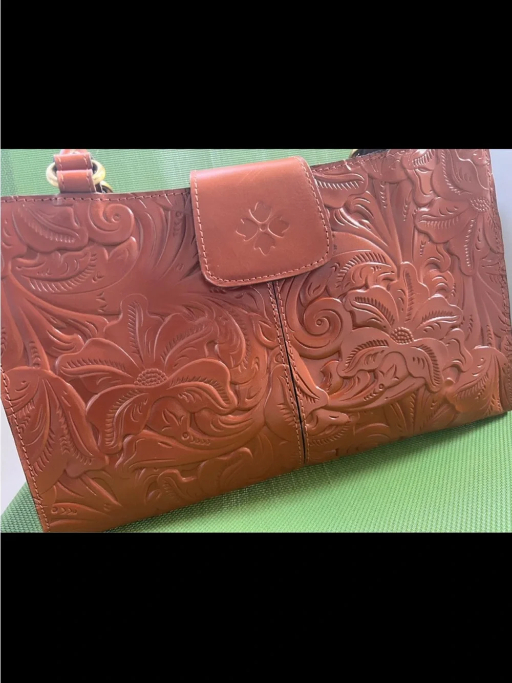 Patricia Nash Embossed Floral Satchel in Cognac